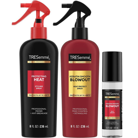 TRESemmé Blowout Pflegeset für Haar mit Hitzeschutz bis 450°F & Frizz-Kontrolle – Glättspray, Seidenserum & Hitzeschutzspray (3er Set, 6,43 Fl Oz gesamt)