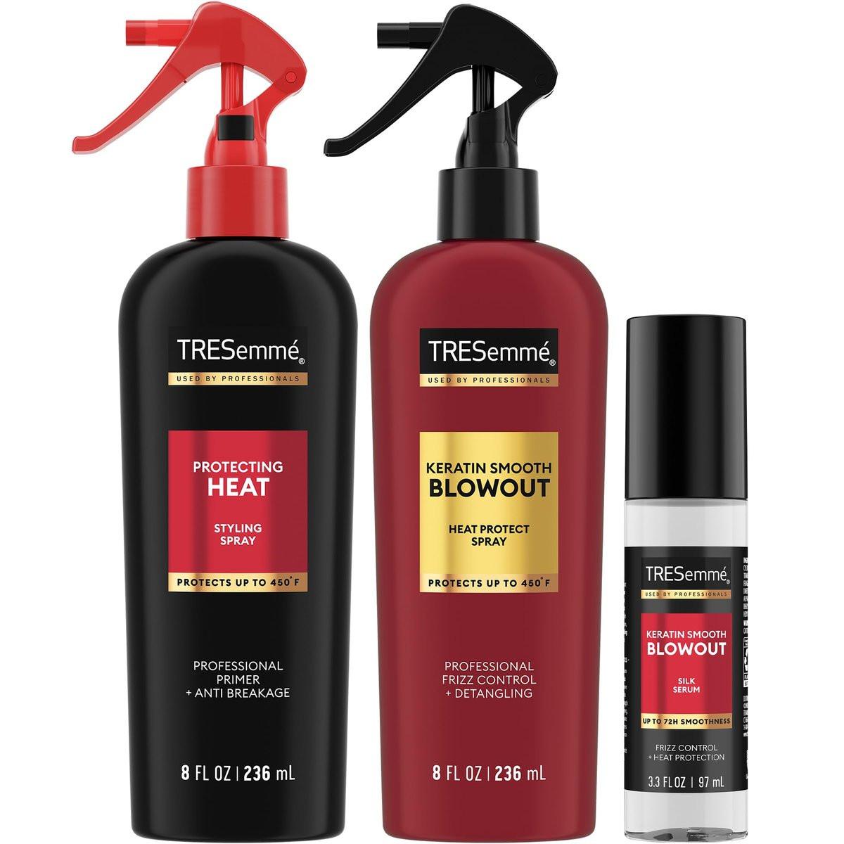 TRESemmé Blowout Pflegeset für Haar mit Hitzeschutz bis 450°F & Frizz-Kontrolle – Glättspray, Seidenserum & Hitzeschutzspray (3er Set, 6,43 Fl Oz gesamt)