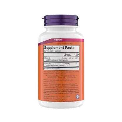 Now Supplements Vitamin D3 K2, 1.000 IE/45 mcg, Herz-Kreislauf-Unterstützung, Knochengesundheit, 180 vegane Kapseln - Vegan, Glutenfrei, Koscher