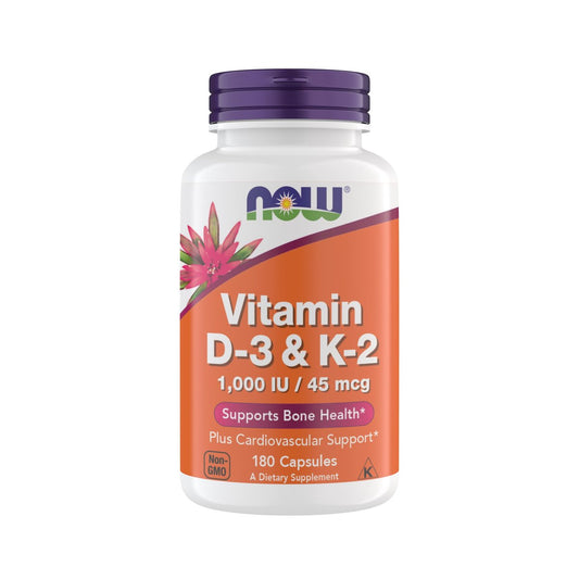 Now Supplements Vitamin D3 K2, 1.000 IE/45 mcg, Herz-Kreislauf-Unterstützung, Knochengesundheit, 180 vegane Kapseln - Vegan, Glutenfrei, Koscher