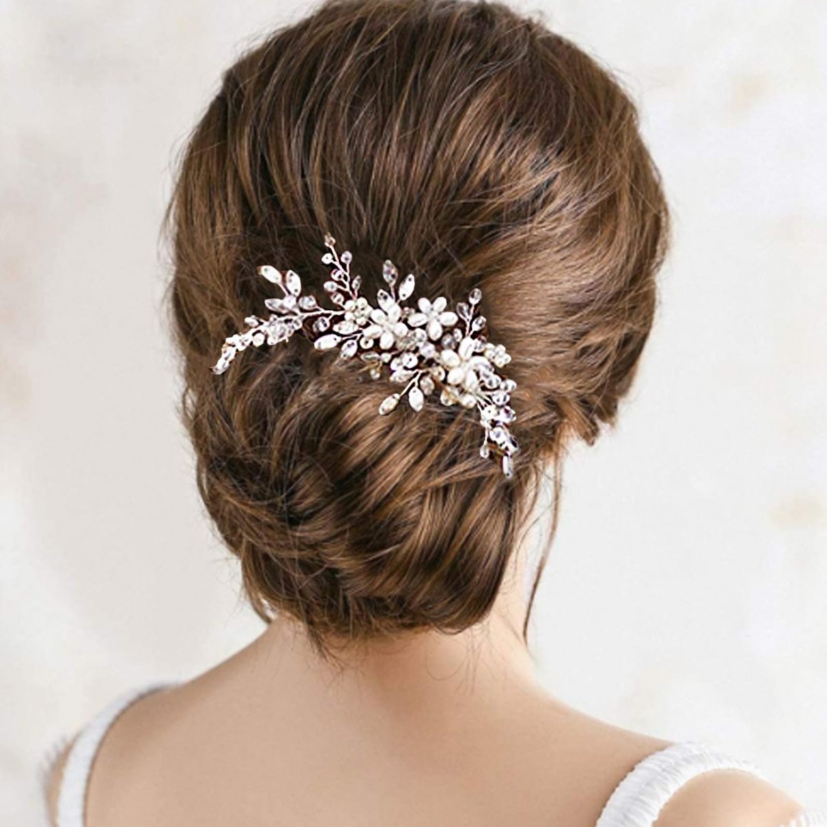 Braut Haarkamm Perlenblume Haarschmuck Rhinestone Brautaccessoires für Frauen (Silber)