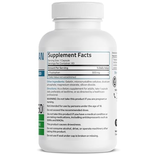 Bronson L-Tryptophan 500 mg – Hochdosierte essentielle Aminosäure für Entspannung & positive Stimmung, 60 Kapseln