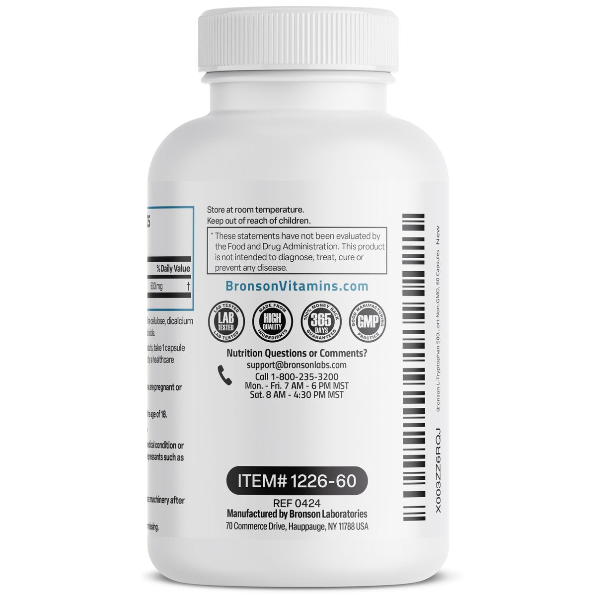 Bronson L-Tryptophan 500 mg – Hochdosierte essentielle Aminosäure für Entspannung & positive Stimmung, 60 Kapseln