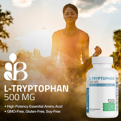 Bronson L-Tryptophan 500 mg – Hochdosierte essentielle Aminosäure für Entspannung & positive Stimmung, 60 Kapseln