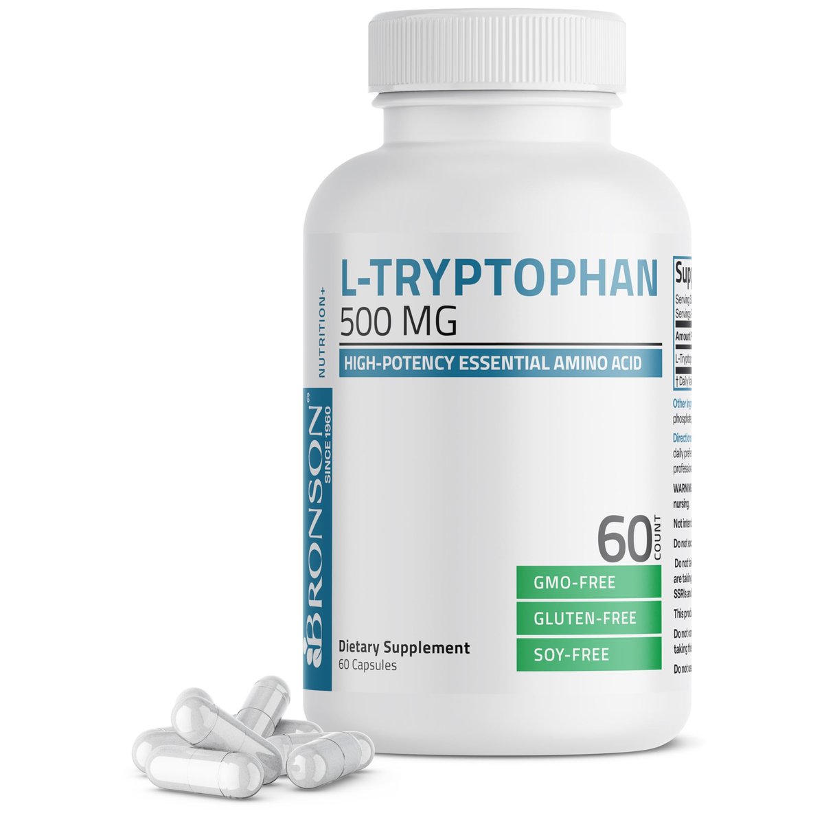Bronson L-Tryptophan 500 mg – Hochdosierte essentielle Aminosäure für Entspannung & positive Stimmung, 60 Kapseln