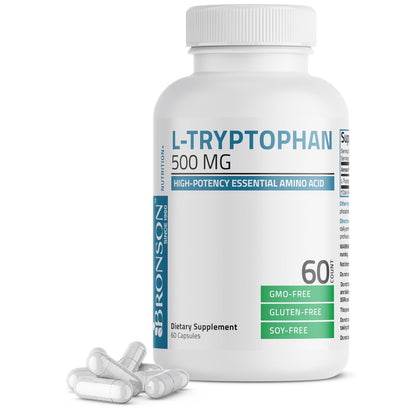 Bronson L-Tryptophan 500 mg – Hochdosierte essentielle Aminosäure für Entspannung & positive Stimmung, 60 Kapseln