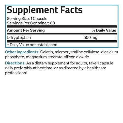 Bronson L-Tryptophan 500 mg – Hochdosierte essentielle Aminosäure für Entspannung & positive Stimmung, 60 Kapseln
