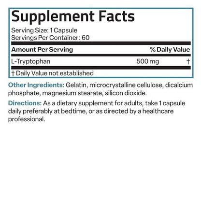 Bronson L-Tryptophan 500 mg – Hochdosierte essentielle Aminosäure für Entspannung & positive Stimmung, 60 Kapseln