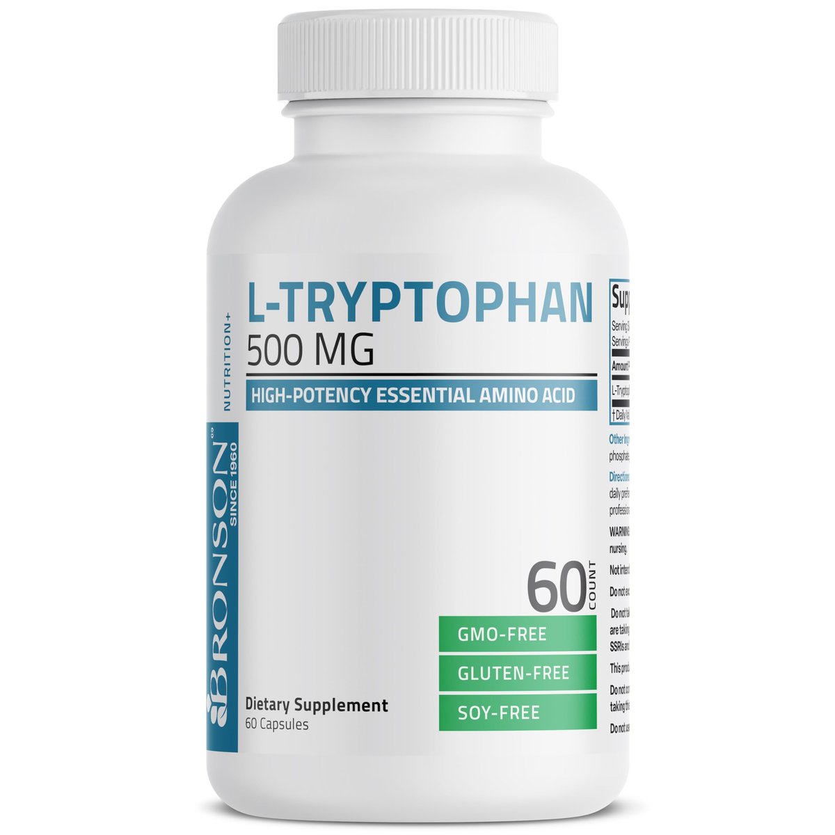 Bronson L-Tryptophan 500 mg – Hochdosierte essentielle Aminosäure für Entspannung & positive Stimmung, 60 Kapseln