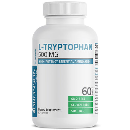 Bronson L-Tryptophan 500 mg – Hochdosierte essentielle Aminosäure für Entspannung & positive Stimmung, 60 Kapseln