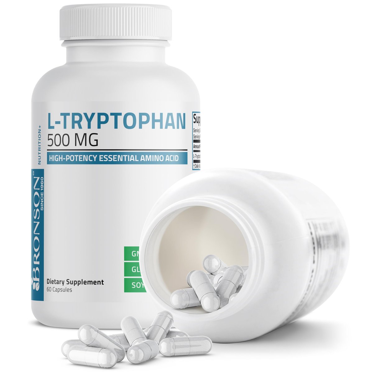 Bronson L-Tryptophan 500 mg – Hochdosierte essentielle Aminosäure für Entspannung & positive Stimmung, 60 Kapseln