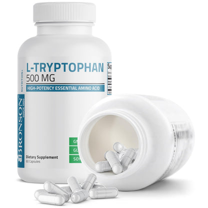 Bronson L-Tryptophan 500 mg – Hochdosierte essentielle Aminosäure für Entspannung & positive Stimmung, 60 Kapseln