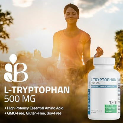 Bronson L-Tryptophan 500 mg – Hochdosierte essentielle Aminosäure für Entspannung & positive Stimmung, 60 Kapseln