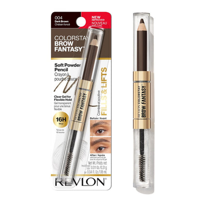 Revlon ColorStay Brow Fantasy All-in-One Augenbrauenstift mit formendem Klar-Gel, 16 Stunden sichtbar volle Brauen, 004 Dunkelbraun
