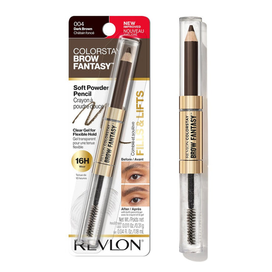 Revlon ColorStay Brow Fantasy All-in-One Augenbrauenstift mit formendem Klar-Gel, 16 Stunden sichtbar volle Brauen, 004 Dunkelbraun