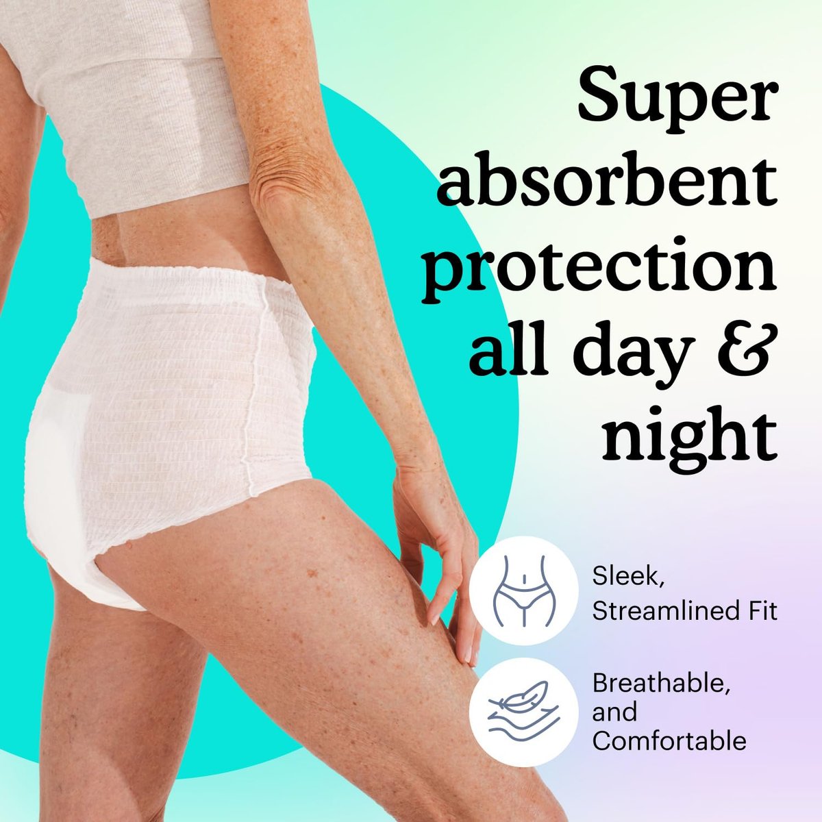 Because Inkontinenzunterwäsche für empfindliche Haut - Damen - Premium Nachtwindeln, geruchshemmend - Weiß, Large - Saugt 6 Tassen - 14 Stück (1er Pack)