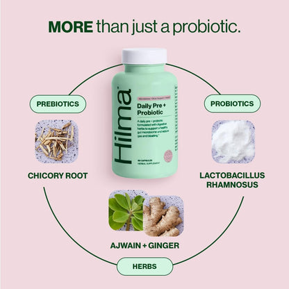 Hilma Prä- und Probiotikum mit Kräutern – Unterstützt die Darmgesundheit mit Präbiotika und Probiotika, plus Blähungen und Völlegefühl Linderung für Frauen & Männer, 60 vegane Kapseln