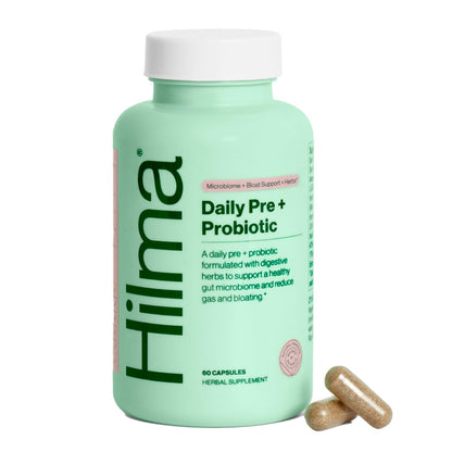 Hilma Prä- und Probiotikum mit Kräutern – Unterstützt die Darmgesundheit mit Präbiotika und Probiotika, plus Blähungen und Völlegefühl Linderung für Frauen & Männer, 60 vegane Kapseln