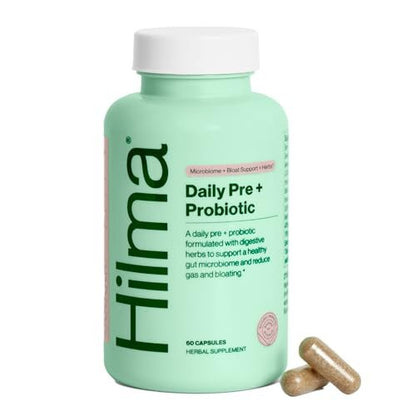 Hilma Prä- und Probiotikum mit Kräutern – Unterstützt die Darmgesundheit mit Präbiotika und Probiotika, plus Blähungen und Völlegefühl Linderung für Frauen & Männer, 60 vegane Kapseln