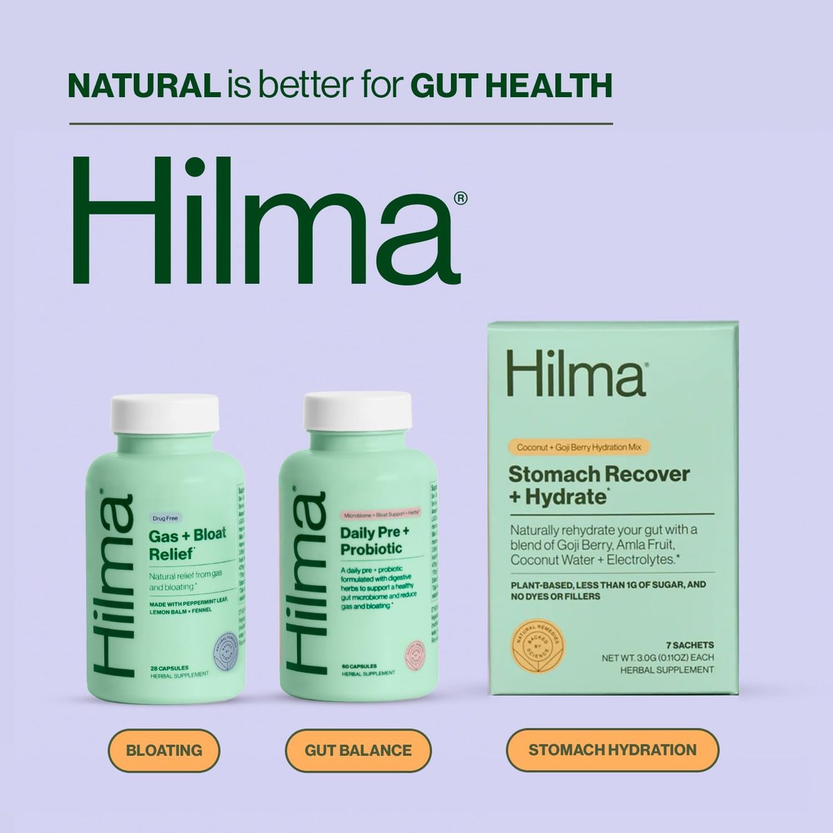 Hilma Prä- und Probiotikum mit Kräutern – Unterstützt die Darmgesundheit mit Präbiotika und Probiotika, plus Blähungen und Völlegefühl Linderung für Frauen & Männer, 60 vegane Kapseln