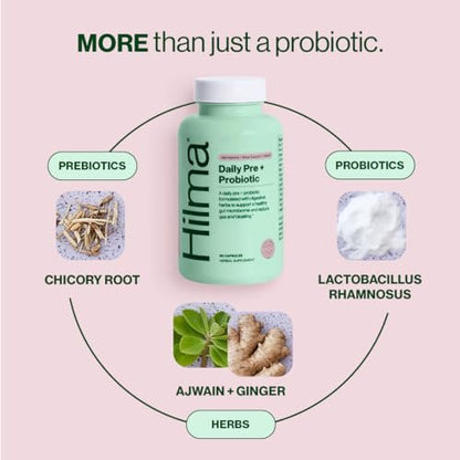Hilma Prä- und Probiotikum mit Kräutern – Unterstützt die Darmgesundheit mit Präbiotika und Probiotika, plus Blähungen und Völlegefühl Linderung für Frauen & Männer, 60 vegane Kapseln