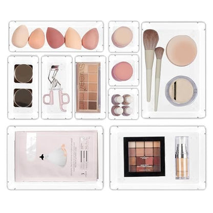 Vtopmart 10-teiliges Make-up-Schubladen-Organizer-Set, 4 Größen, durchsichtige Acryl-Aufbewahrungsboxen für Kosmetik, Toilettenartikel, Schmuck, Gadgets, Bürobedarf