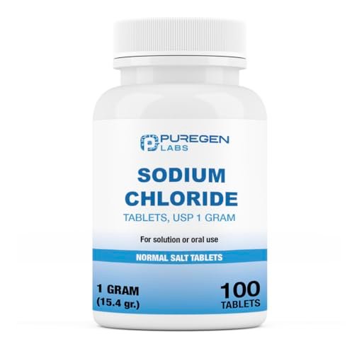 Puregen Labs Natriumchlorid-Tabletten 1 g (1000 mg), USP | (15,4 gr.) | 100 Stück | Normale Salztabletten | Elektrolyt-Auffüller für Hydratation