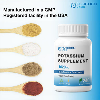 Puregen Labs Kalium-Bicarbonat Supplement 1020 mg | Non-GMO | Glutenfrei | 240 vegane Kapseln