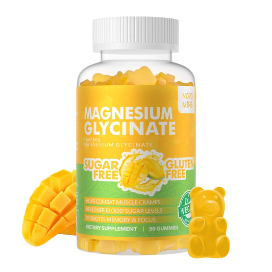 Novomins Magnesium Glycinat Gummies 1000mg - Zuckerfreies Magnesium-Kalium-Präparat mit Vitamin D, B6, CoQ10 für Ruhe & Schlaf - 90 Mango-Ananas-Gummis