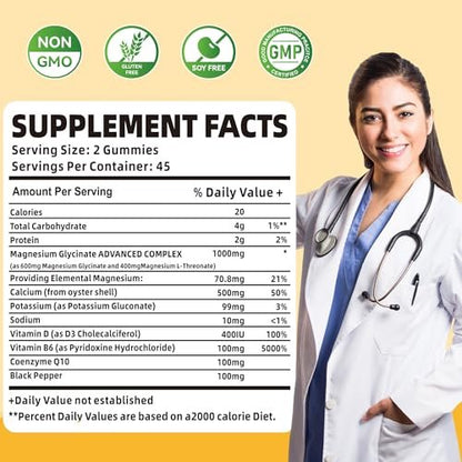 Novomins Magnesium Glycinat Gummies 1000mg - Zuckerfreies Magnesium-Kalium-Präparat mit Vitamin D, B6, CoQ10 für Ruhe & Schlaf - 90 Mango-Ananas-Gummis