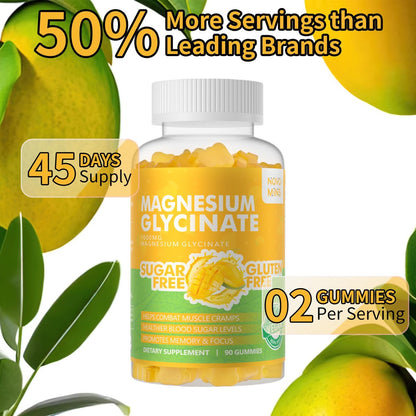 Novomins Magnesium Glycinat Gummies 1000mg - Zuckerfreies Magnesium-Kalium-Präparat mit Vitamin D, B6, CoQ10 für Ruhe & Schlaf - 90 Mango-Ananas-Gummis
