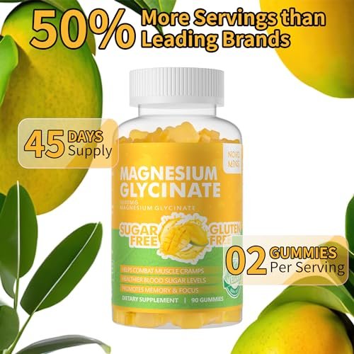 Novomins Magnesium Glycinat Gummies 1000mg - Zuckerfreies Magnesium-Kalium-Präparat mit Vitamin D, B6, CoQ10 für Ruhe & Schlaf - 90 Mango-Ananas-Gummis