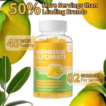 Novomins Magnesium Glycinat Gummies 1000mg - Zuckerfreies Magnesium-Kalium-Präparat mit Vitamin D, B6, CoQ10 für Ruhe & Schlaf - 90 Mango-Ananas-Gummis