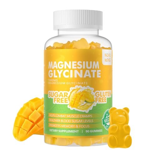 Novomins Magnesium Glycinat Gummies 1000mg - Zuckerfreies Magnesium-Kalium-Präparat mit Vitamin D, B6, CoQ10 für Ruhe & Schlaf - 90 Mango-Ananas-Gummis