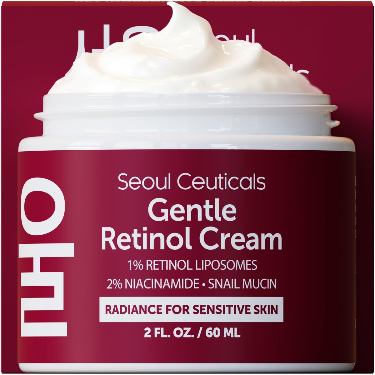 SeoulCeuticals 1% Korean Retinol Night Cream mit 97,5 % Schneckenschleim + 2 % Niacinamid – Feuchtigkeitspflege für das Gesicht – sanfte K-Beauty für empfindliche Haut, 60 ml