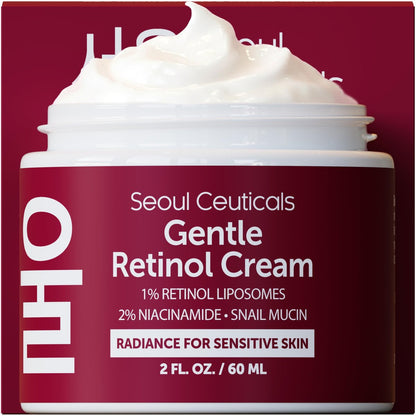 SeoulCeuticals 1% Korean Retinol Night Cream mit 97,5 % Schneckenschleim + 2 % Niacinamid – Feuchtigkeitspflege für das Gesicht – sanfte K-Beauty für empfindliche Haut, 60 ml