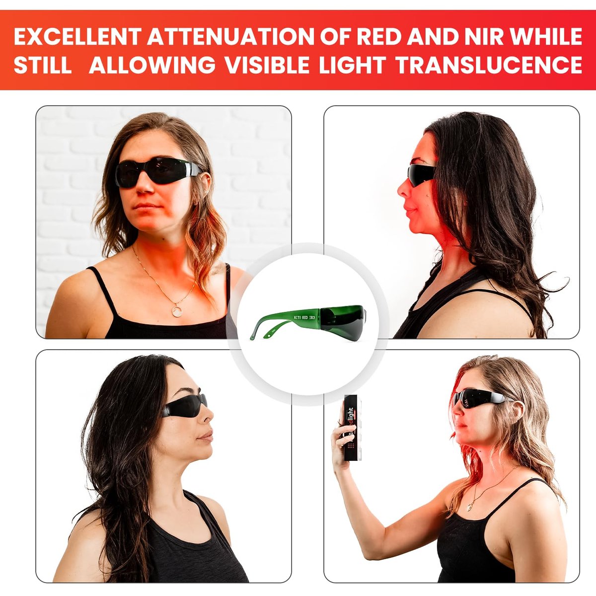 Mito Red Light Rote Lichttherapie-Brille IR3 in Dark – Schutzbrille für Rotlichttherapie