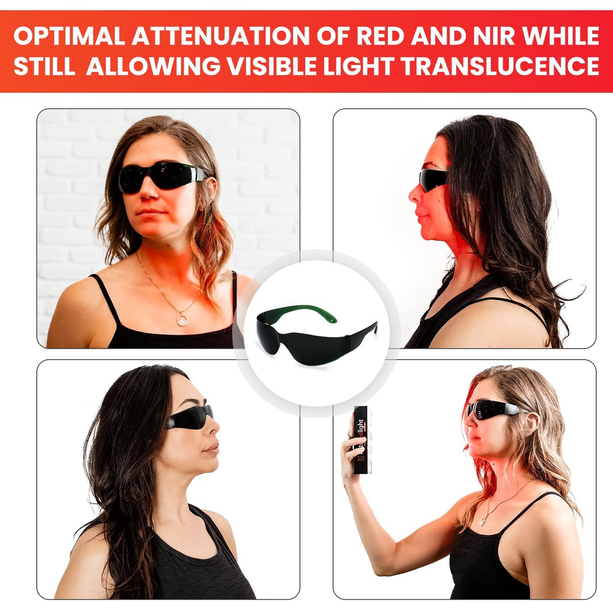 Mito Red Light - Rotlicht-Brille - Augenschutz für Rotlichttherapie (600nm-900nm) - Rotlicht-Therapiebrille - IR5 Extra Dark