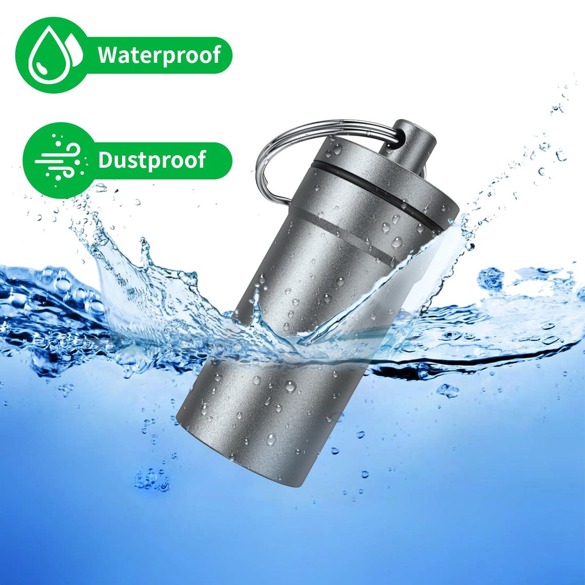 Urekt Tragbarer Ohrstöpsel-Aufbewahrungsbehälter aus Metall, Wasserdicht, mit Schlüsselanhänger (2er-Pack)