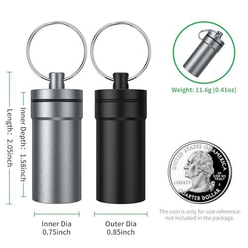 Urekt Tragbarer Ohrstöpsel-Aufbewahrungsbehälter aus Metall, Wasserdicht, mit Schlüsselanhänger (2er-Pack)