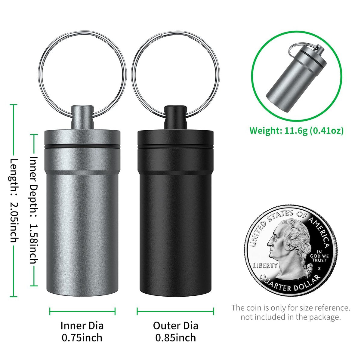 Urekt Tragbarer Ohrstöpsel-Aufbewahrungsbehälter aus Metall, Wasserdicht, mit Schlüsselanhänger (2er-Pack)