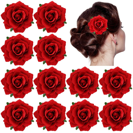 Dizila 12er-Pack Flamenco-Tänzerin Mexikanische rote Rosen-Blumennadeln Alligator-Haarklammern Barrette für Party Hochzeit Braut Haarschmuck Kopfschmuck für Frauen Mädchen