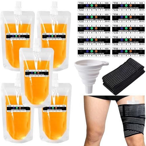 17-teiliges Urintest-Komplettset mit 5 transparenten Beuteln, 10 selbstklebenden Temperaturteststreifen, Einfülltrichter, 47 Zoll verstellbaren versteckten Beinhalterungen, tragbarem Reise-Urintestbeutel