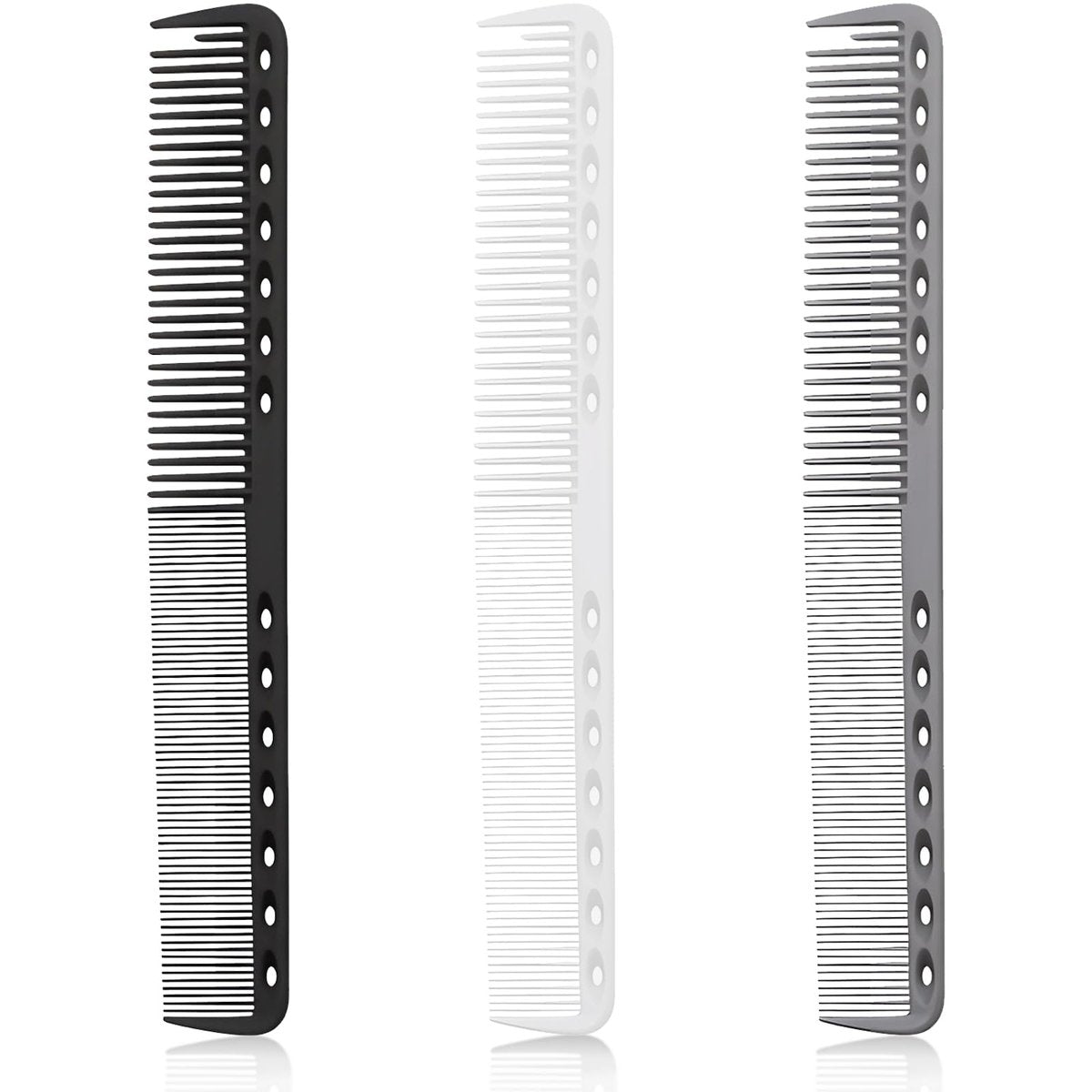 3-teiliges Carbonfaser-Haarschneidekamm-Set für Herren und Damen – Feiner Schneidekamm – Hitzebeständig – Schwarz, Grau, Weiß
