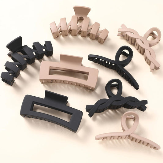 8er-Pack Große Krallenklammern für Frauen mit dickem Haar, Starker Halt, Matt, Rutschfest, Multistil-Kieferklammern für langes, lockiges & glattes Haar, Neutrale & Schwarze Haaraccessoires