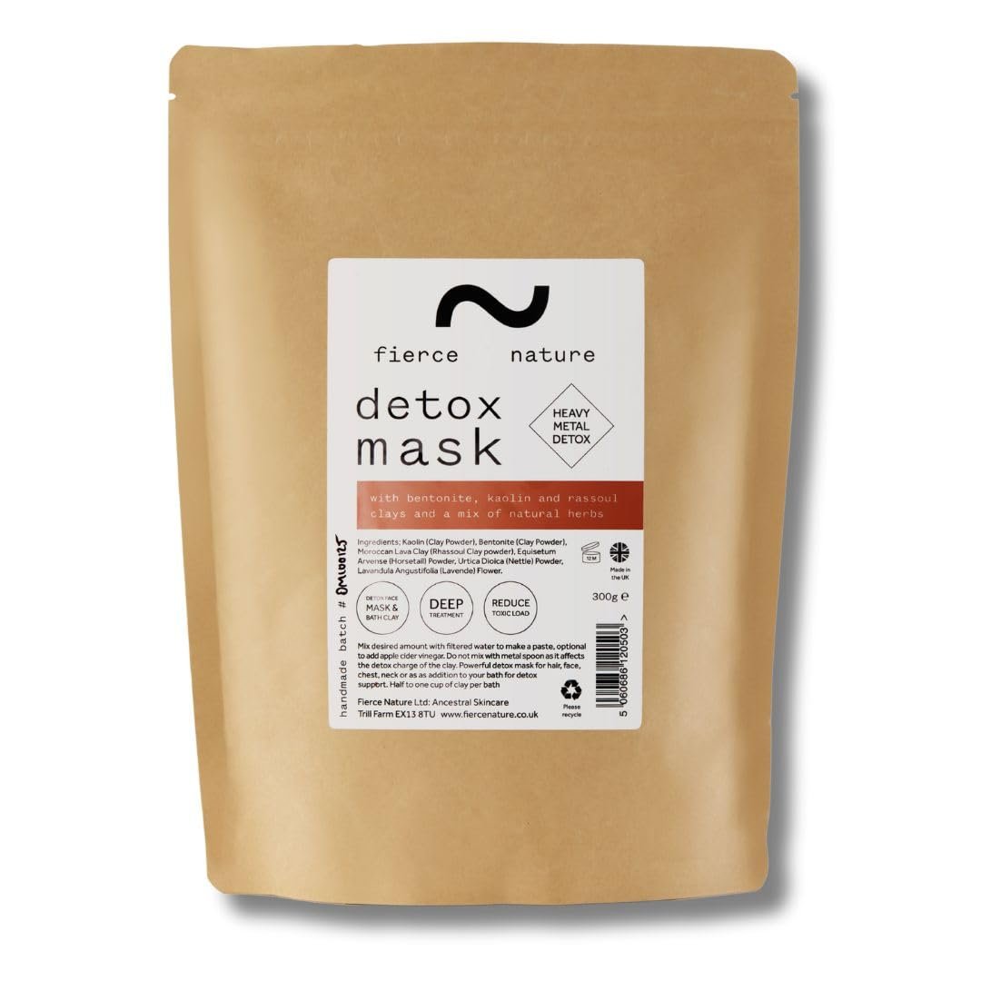 fierce nature Heavy Metal Detox Tonmaske | Bentonit & Rhassoul-Ton für Gesicht und Haare | Natürliche, saubere Haut- und Haarpflege | 300g