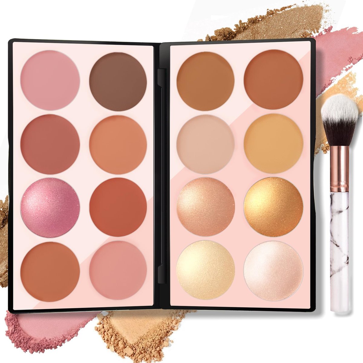 NewBang 16 Farben Blush Contour Highlighter Make-up Palette mit Pinsel – Matte Mineral Gesichtspuder für Wangen, Shimmer Illuminator Bronzer – Professionelles Beauty Blushes Set
