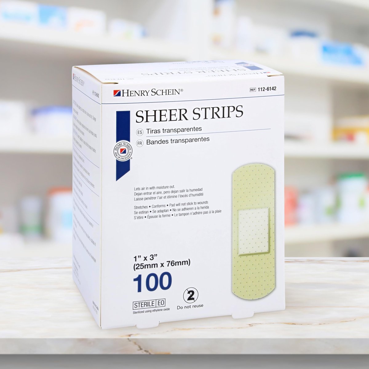 Henry Schein Haftende Mullbindenstreifen, 1" x 3", steril, Box mit 100 Stück