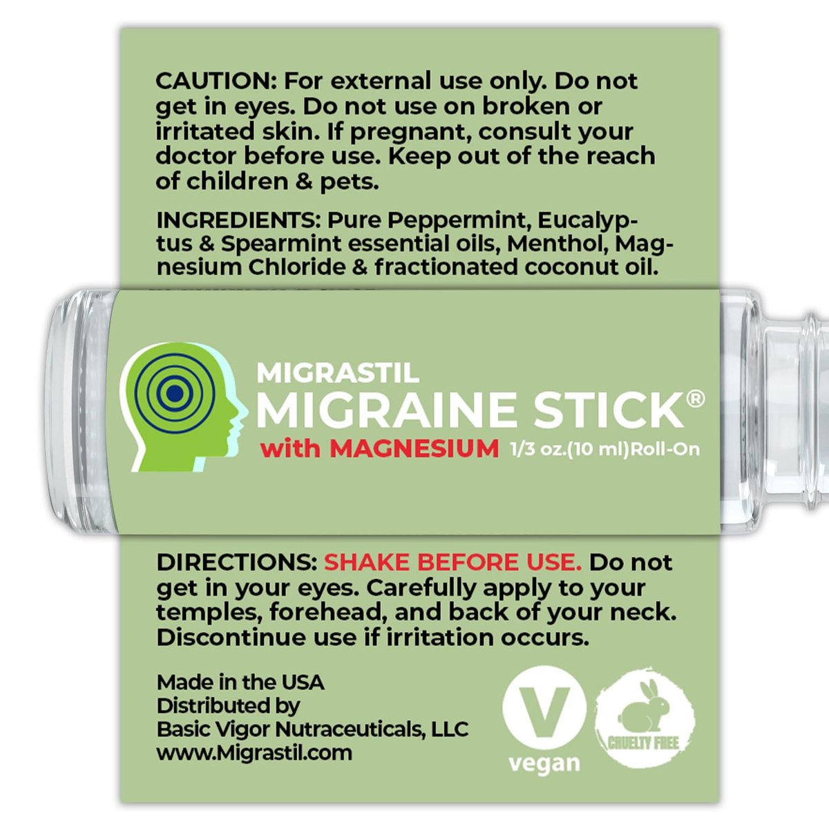 MIGRASTIL Migräne-Stick mit Magnesium – Kühlendes Pfefferminz- und Eukalyptusöl für Kopfschmerzlinderung, 10 ml