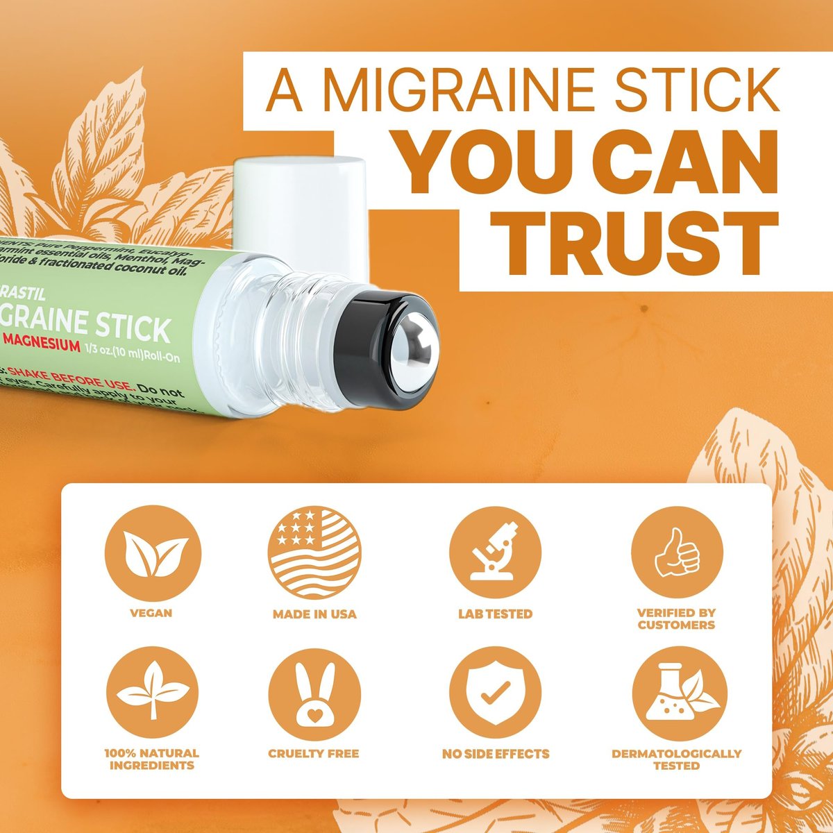 MIGRASTIL Migräne-Stick mit Magnesium – Kühlendes Pfefferminz- und Eukalyptusöl für Kopfschmerzlinderung, 10 ml